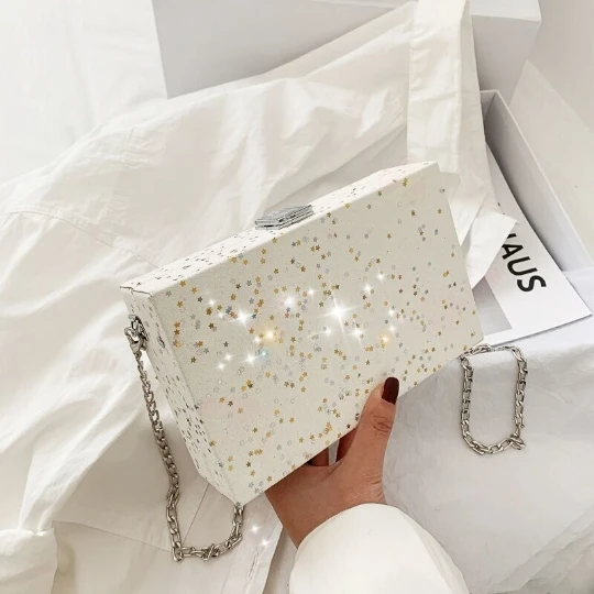 White Bright  New OL Women Party Bags Box Hard Mini Shoulder Handbags Trend Design Chain Hasp Bags Coin Purse Single Square Bag