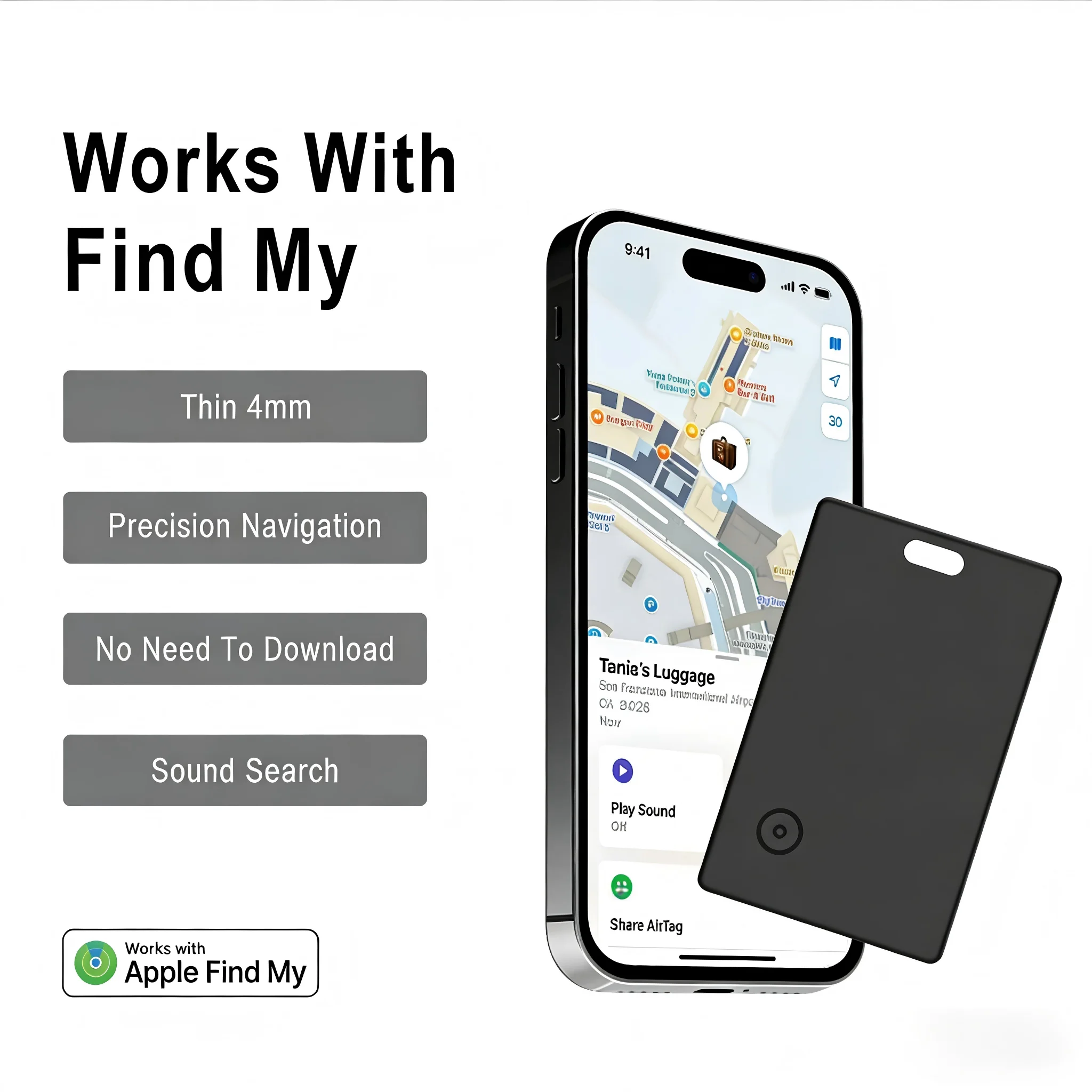 Localizzatore Smart per Portafoglio Sottile, Compatibile con l'App Find My, Dispositivo di Tracciamento per Portafogli e Chiavi