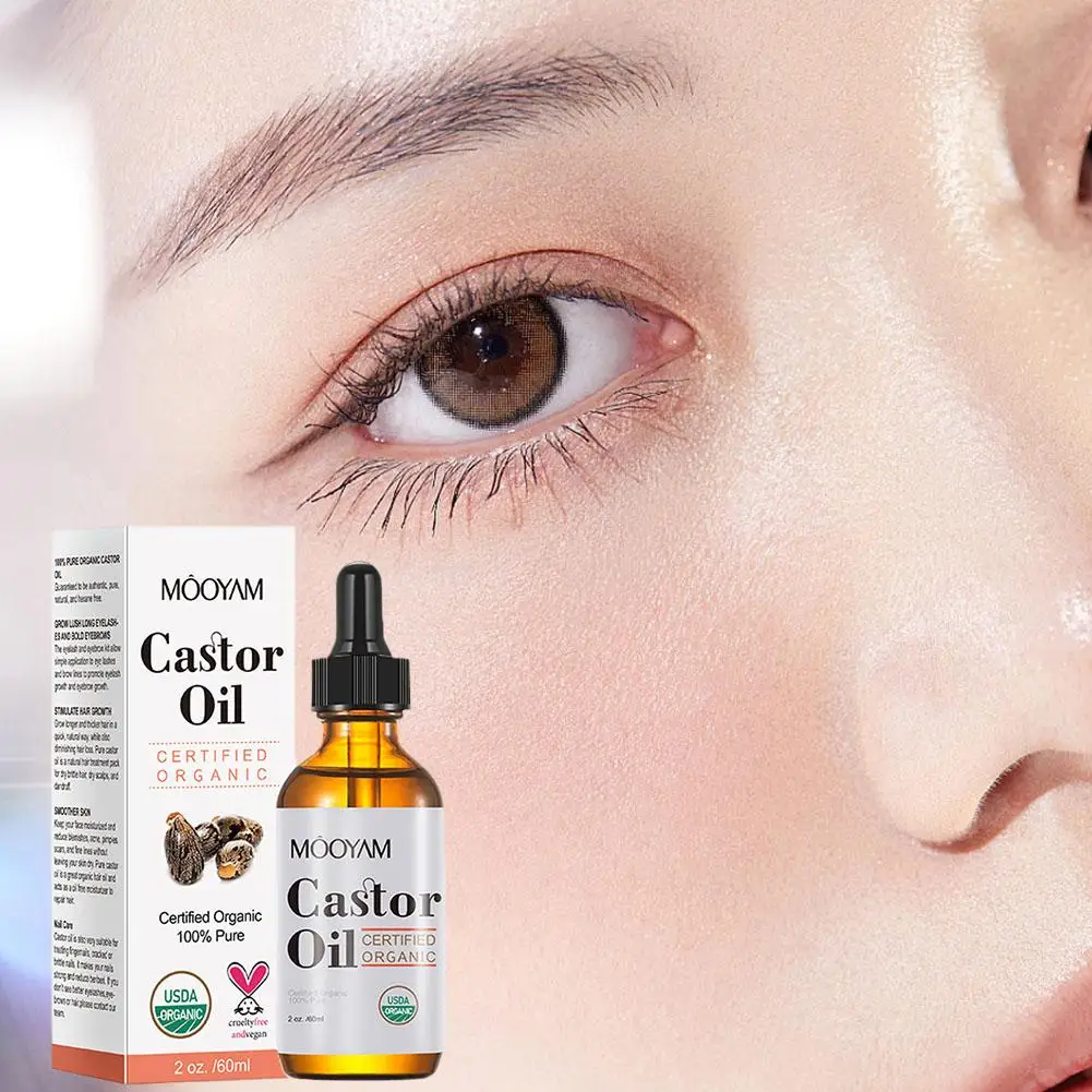 Eyelash Growth Serum Castor Oil Longer Fuller Eyelash Treatment Nourishing 60ml Hair Lifting Essence Eyebrow Enhancer Lashe F8V6