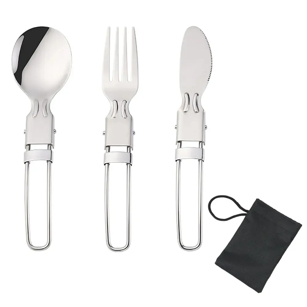 

Camping Flatware Sets Stainless Steel Kitchen Accessory Spoon Fork Knife With Nylon Bag Foldable Tableware Dinnerware Set