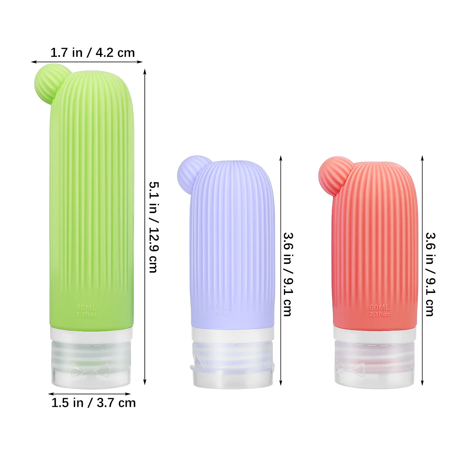 3Pcs Silicone Travel Bottles Set 90Ml 60Ml Refillable Squeeze Dispenser Shampoo Conditioner Body Wash Lotion Containers
