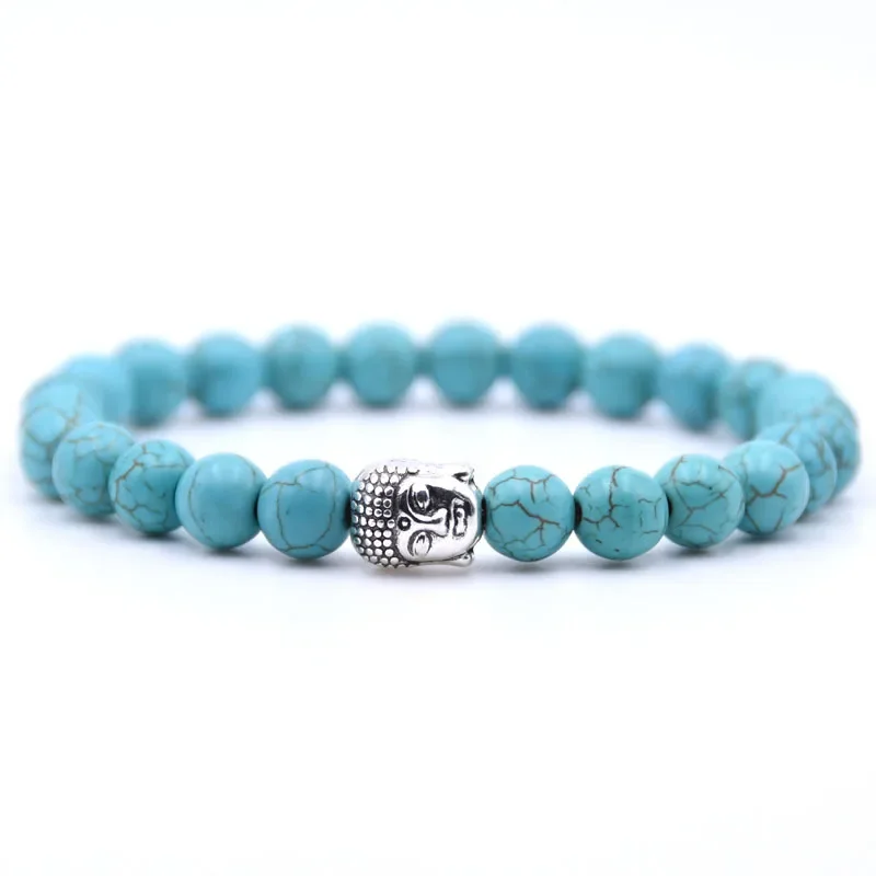 Women Men Handmade Natural Stone Buddha Head Bracelets Tiger Eye Lava Beads Bracelet Jewelry