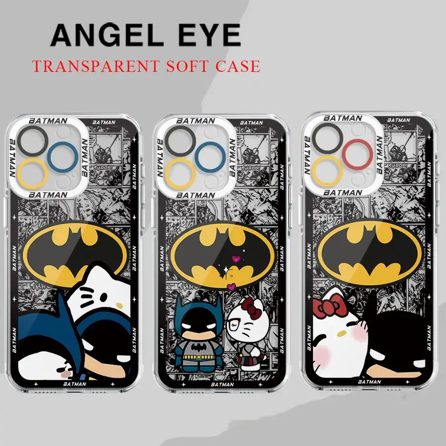 Cute Batmans Hellokitty Phone Case for Apple iPhone 15 16 Pro XS Max 13 14 Plus XR SE 7 8 12 11 Pro plus Matte