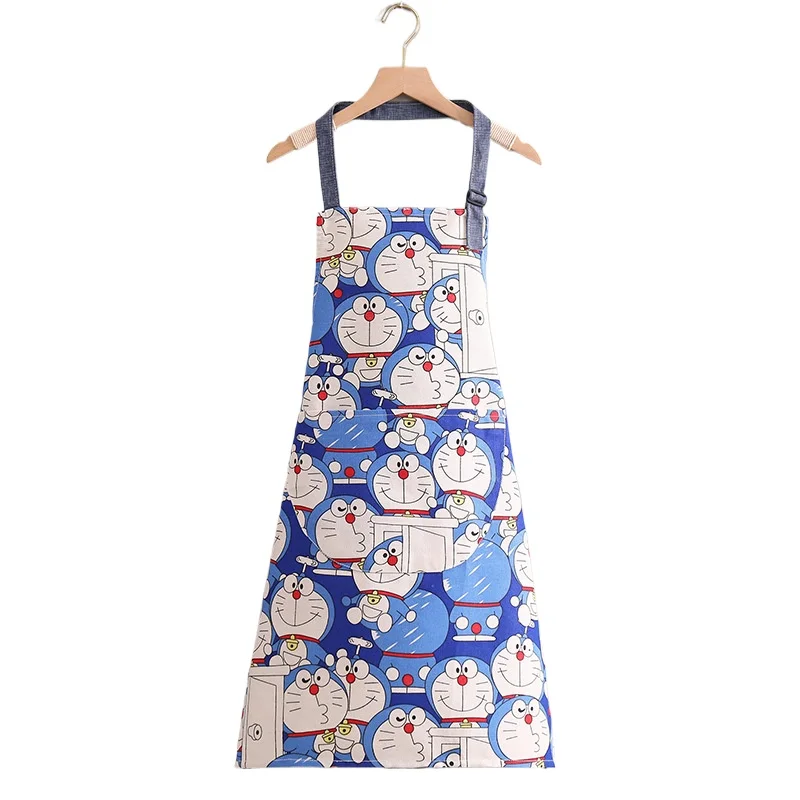 Nuevos Delantales de Cocina de Doraemon, Delantales de Anime con Estampado de Moda, Impermeables, para Cocinar en Casa, con Bolsillos, Resistentes al Aceite, para Adultos