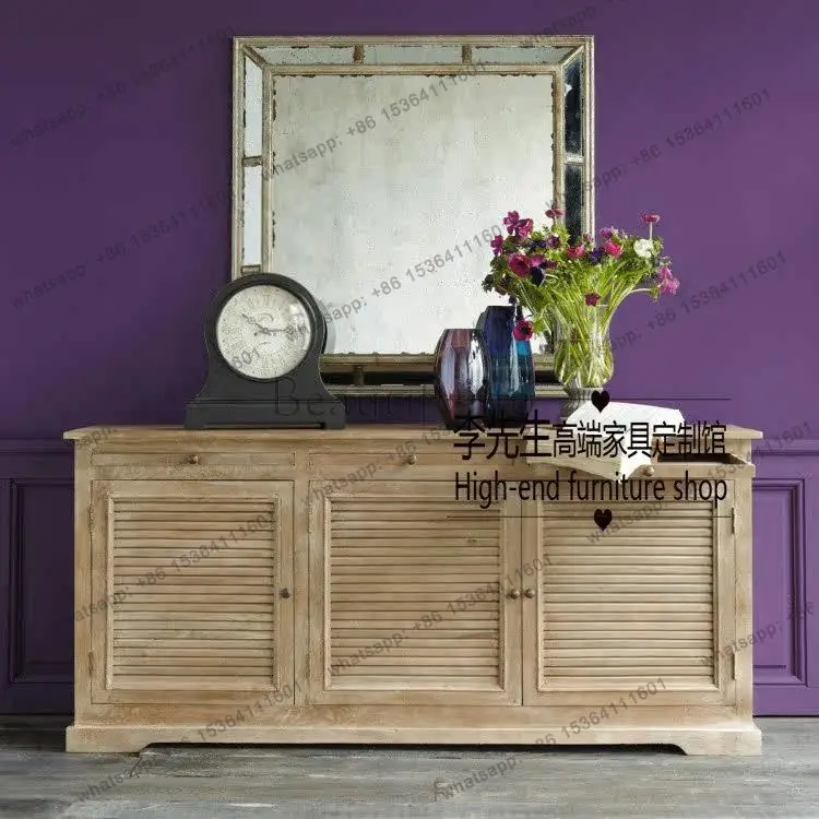 French retro old entrance hall decorative cabinet solid wood shutter door TV cabinet