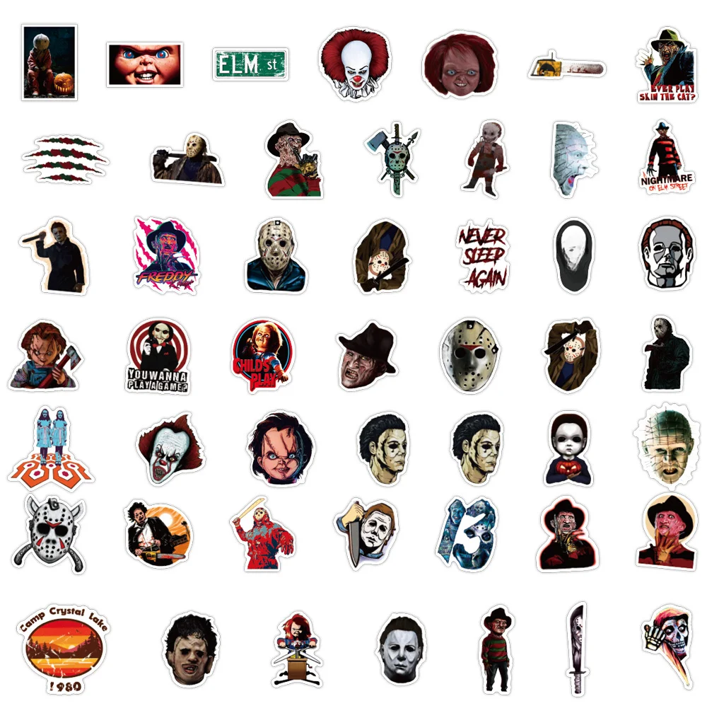 Imagem -04 - Mixed Horror Film Adesivos para Faça Você Mesmo Thriller Decalques de Halloween Telefone Laptop Mala Skate Motocicleta Capacete 10 Pcs 50 Pcs 100 Pcs