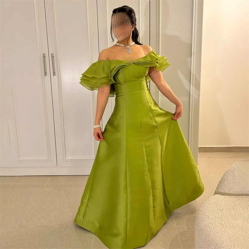 

ROYET Pleat Strapless Off The Shoulder Short Sleeve A Line Evening Dress For Woman Floor Length Long Ball Prom Gown Customized