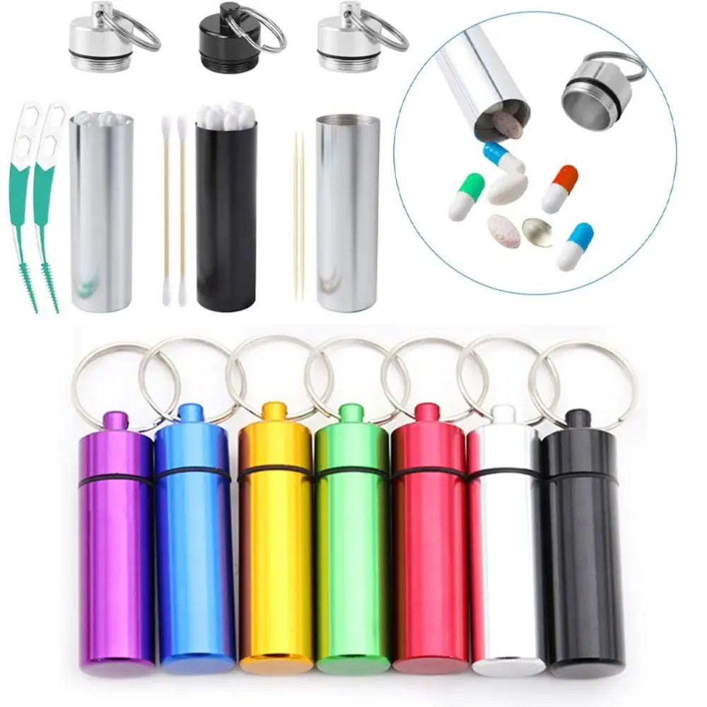 Mini Metal Toothpick Holders Seal Up Portable Tips Pill Containers Aluminum Keychain Pocket Containers Outdoor Travel