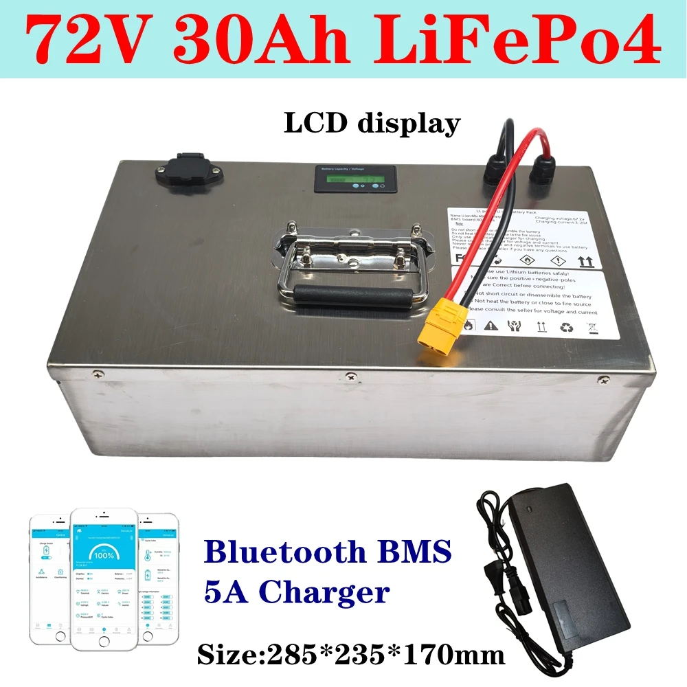 Upgraded 72V 30Ah 20Ah Lifepo4 battery pack BMS with bluetooth for motorcycle electric scooter power tool solar energy+5A Charge