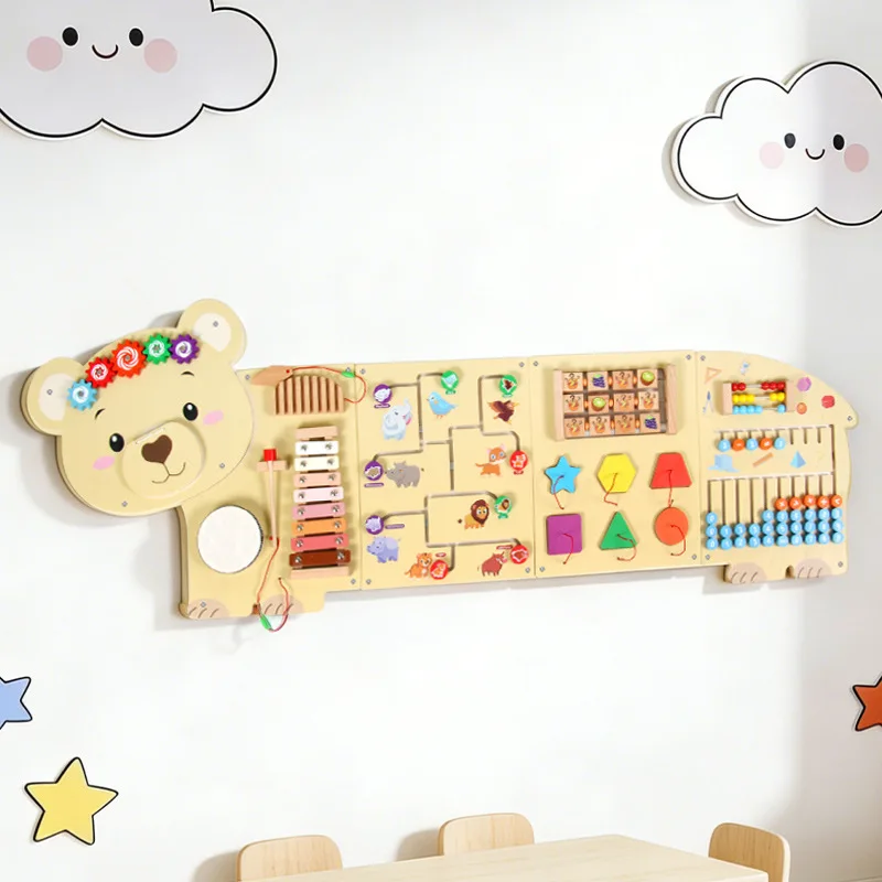 Early education wooden wall games children's multi-functional wall busy board educational toys decoration kindergarten