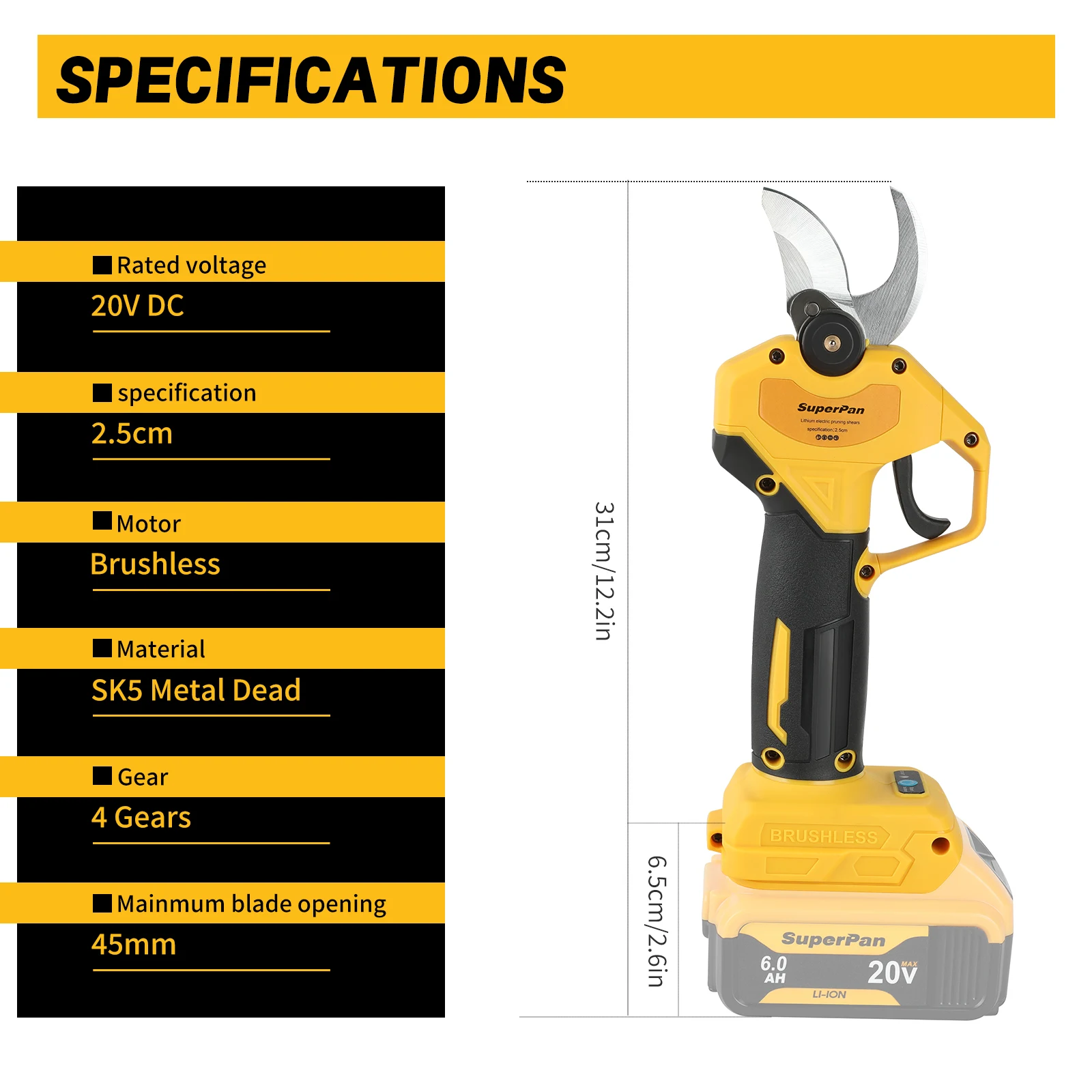 Cordless Brushless Electric Pruning Shear with LED Display – Fruit Tree Garden Power Tool for 20V Battery