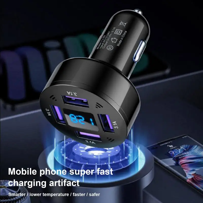 

Car Charger Head For Phone Fast Charging Mobile Phone Adapter Block With 4 Ports 12-24V Car Adapter Head For Cameras Smartphones
