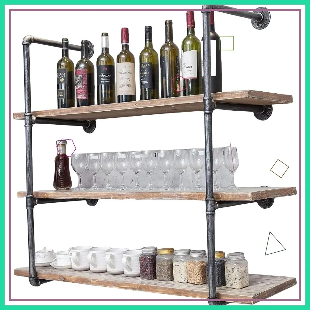 

Промышленные настенные полки из металла в виде труб, открытые стеллажи DIY для кухни/офиса, ретро-черные, 4-уровневые кронштейны для полок