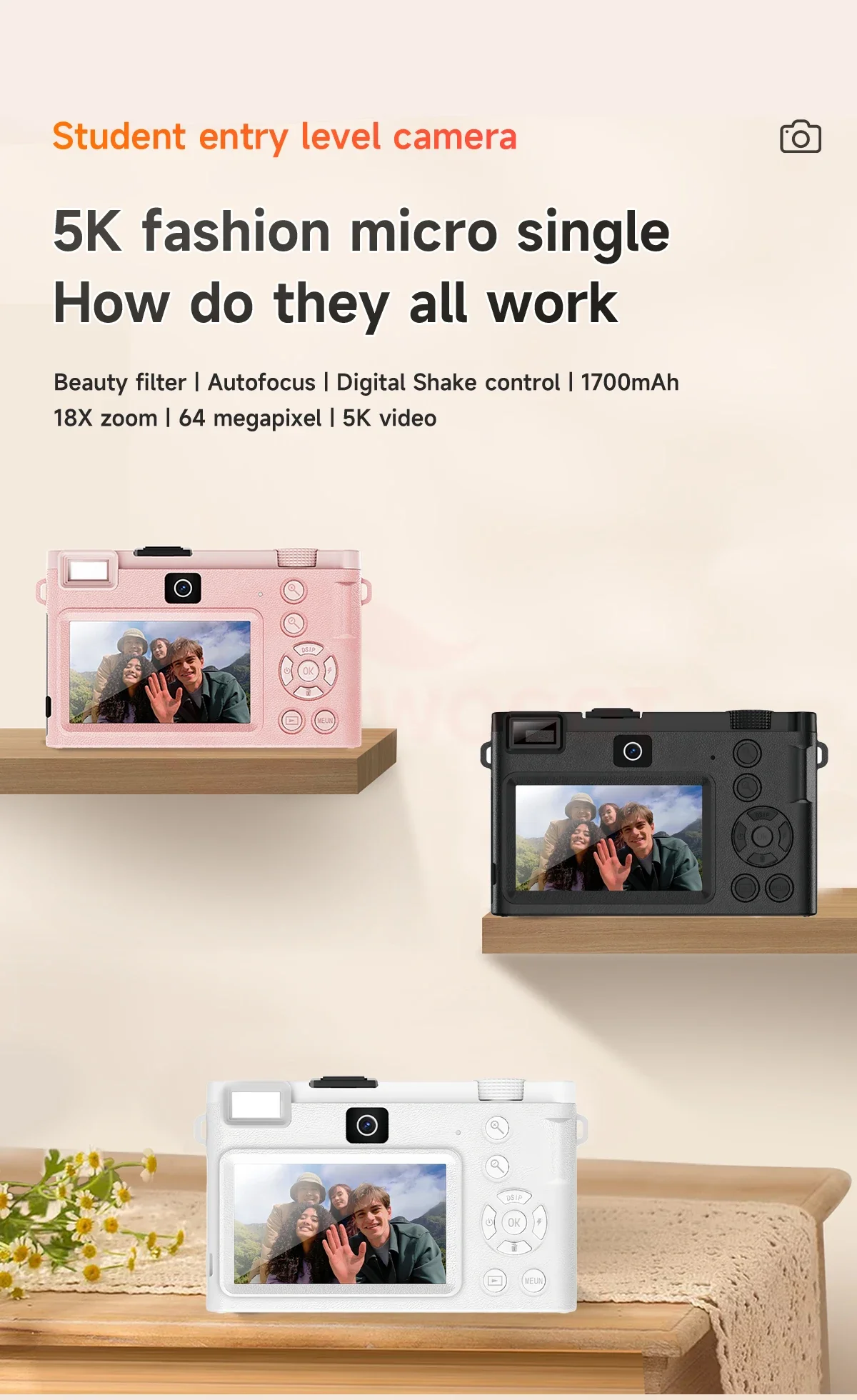 Description Picture 2 of itemDigital Camera WIFI 5K Full HD 64MP AP Remote Control Sport Digital Camcorders Dual Lens 18X Zoom Taking Photo with 3 IPS Screen