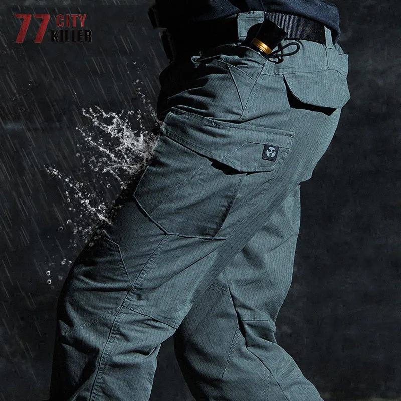 Mens Elasticity Tactical Cargo Pants Outdoor Urban Commute Comfortable Waterproof Multi-pocket Climbing Hiking Casual Pants Male