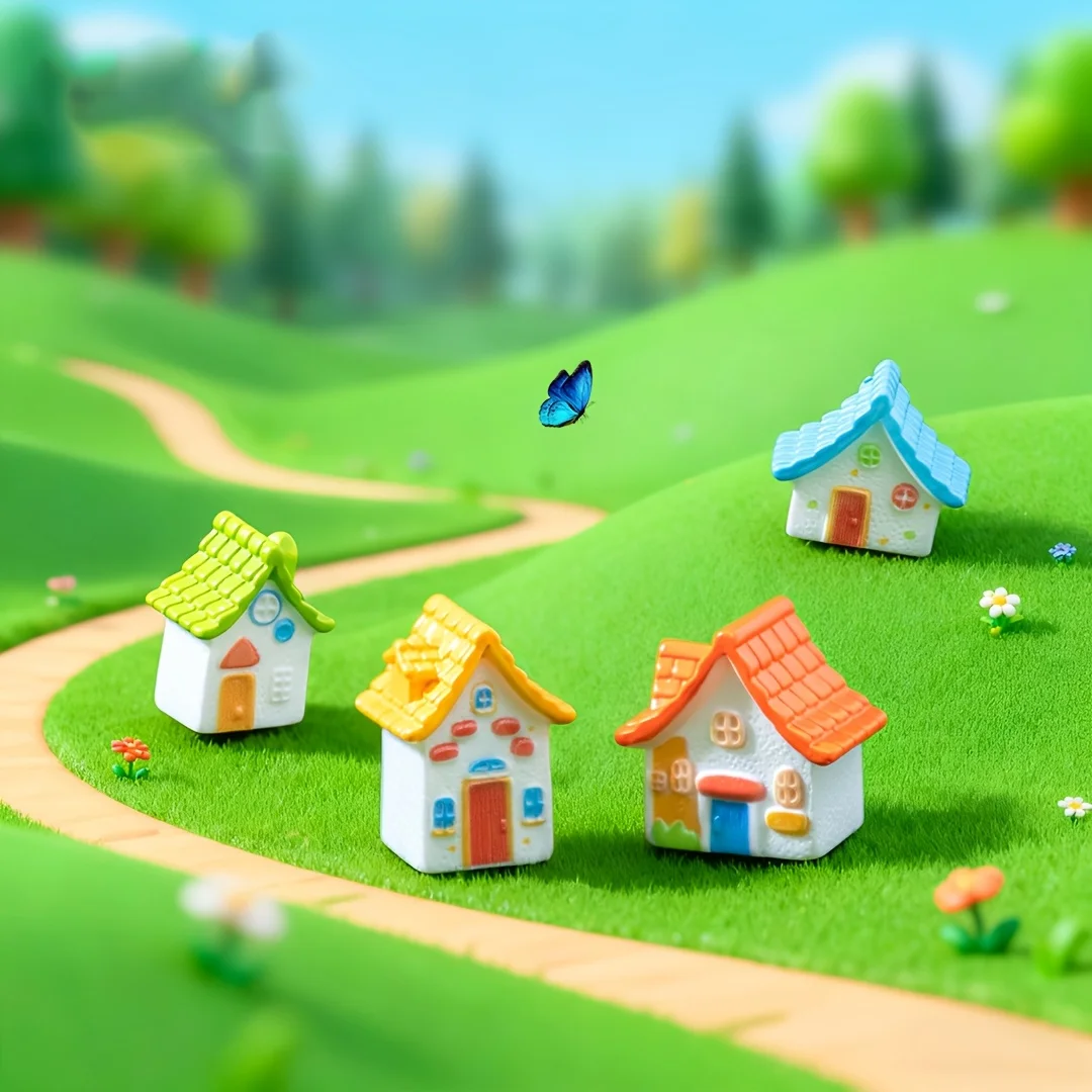 8pcs/set Random, Creative Miniature Resin Tile Small House Model Ornaments, Various Exterior Design House Model, Micro Landscape