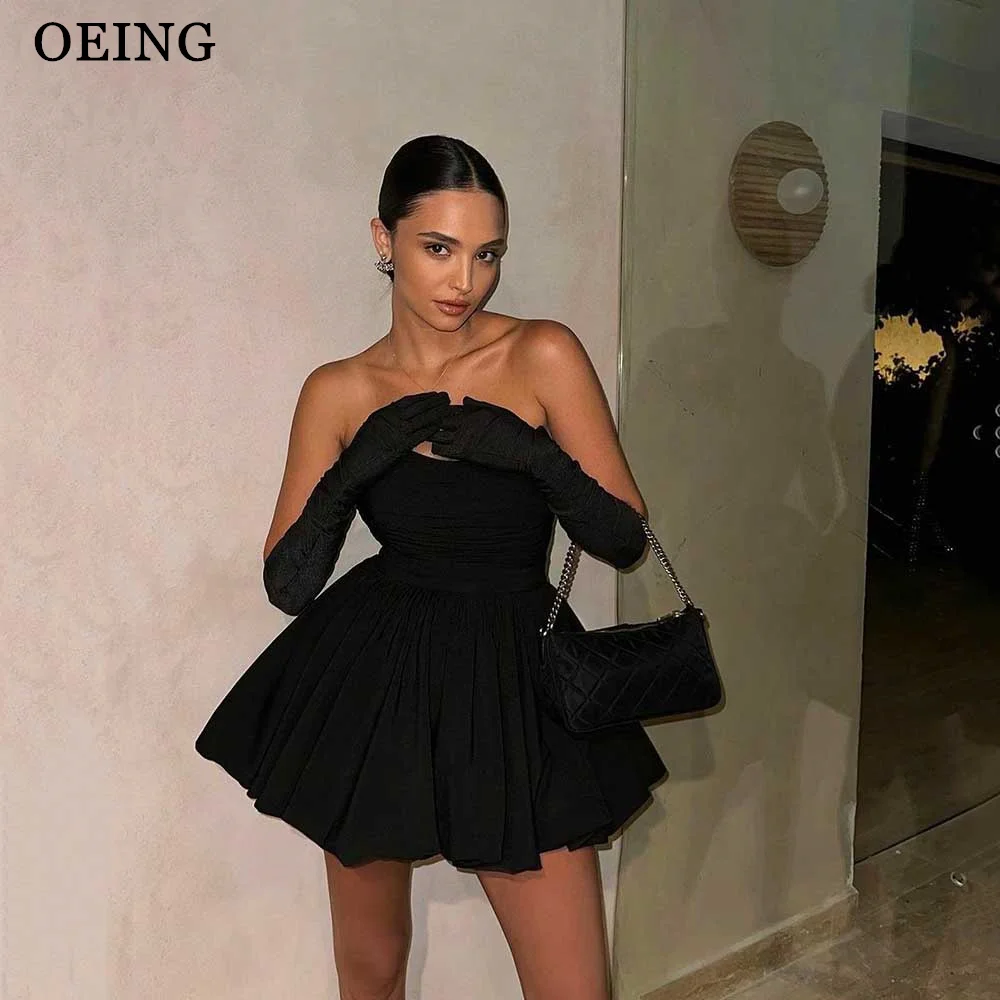 

OEING Sexy Black Satin Party Dresses Sweetheart Pleats Mini Cocktail Dress Formal Night Event Gowns Gift Sleeves Summer 2024