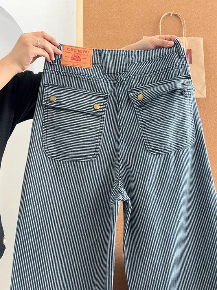 Women's StripeY2k Gyaru Jeans Vintage Hiphop Punk Oversize Jeans Pants Boyfriend Style Baggy Straight Wide Leg Denim Pants