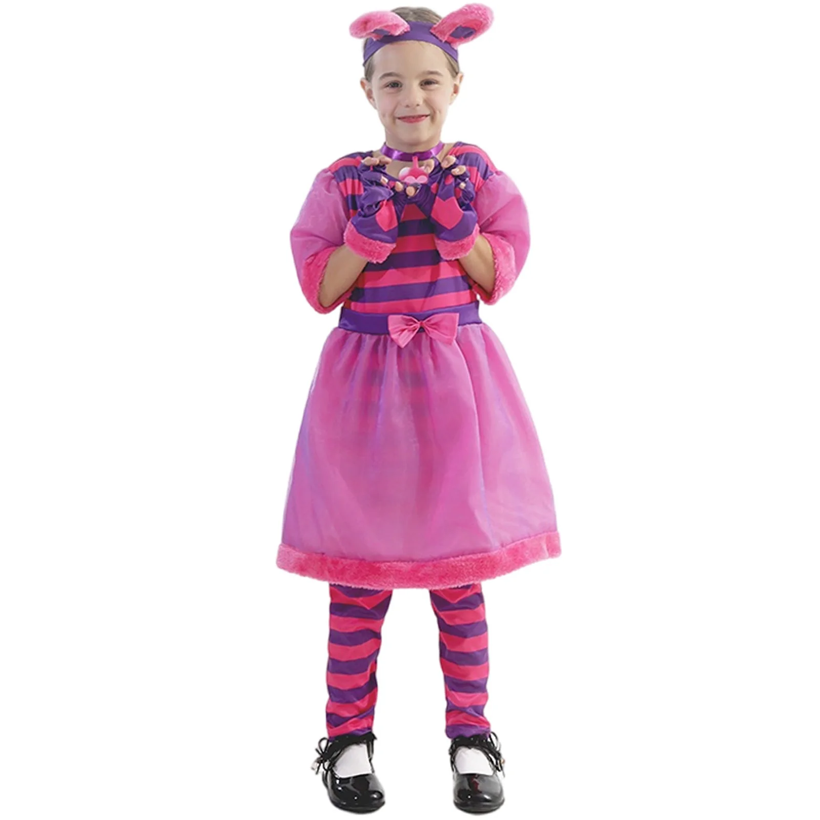 Kids Alice Cat Cosplay Cheshire Cat Costume Pink Purple Cartoon Tulle Girls Party Dress For Girls Halloween Fancy Dress Up