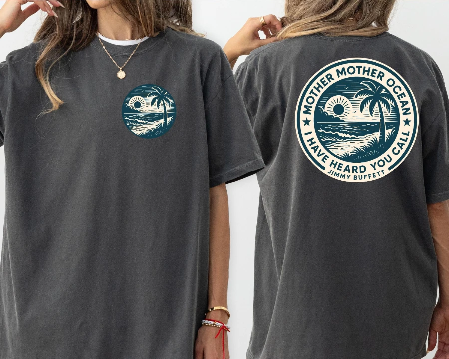 Mother Ocean Lyrics Shirt - Buffett Fan Tee Summer New Women's Vintage Breathable Tee Streetwear Oversized Loose Casual