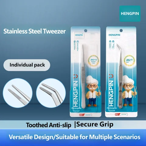 Stainless Steel Tweezers Straight Curved Tip Toothed  Forceps Individual Pack Multipurpose Tweezers for Craft Laboratory Home