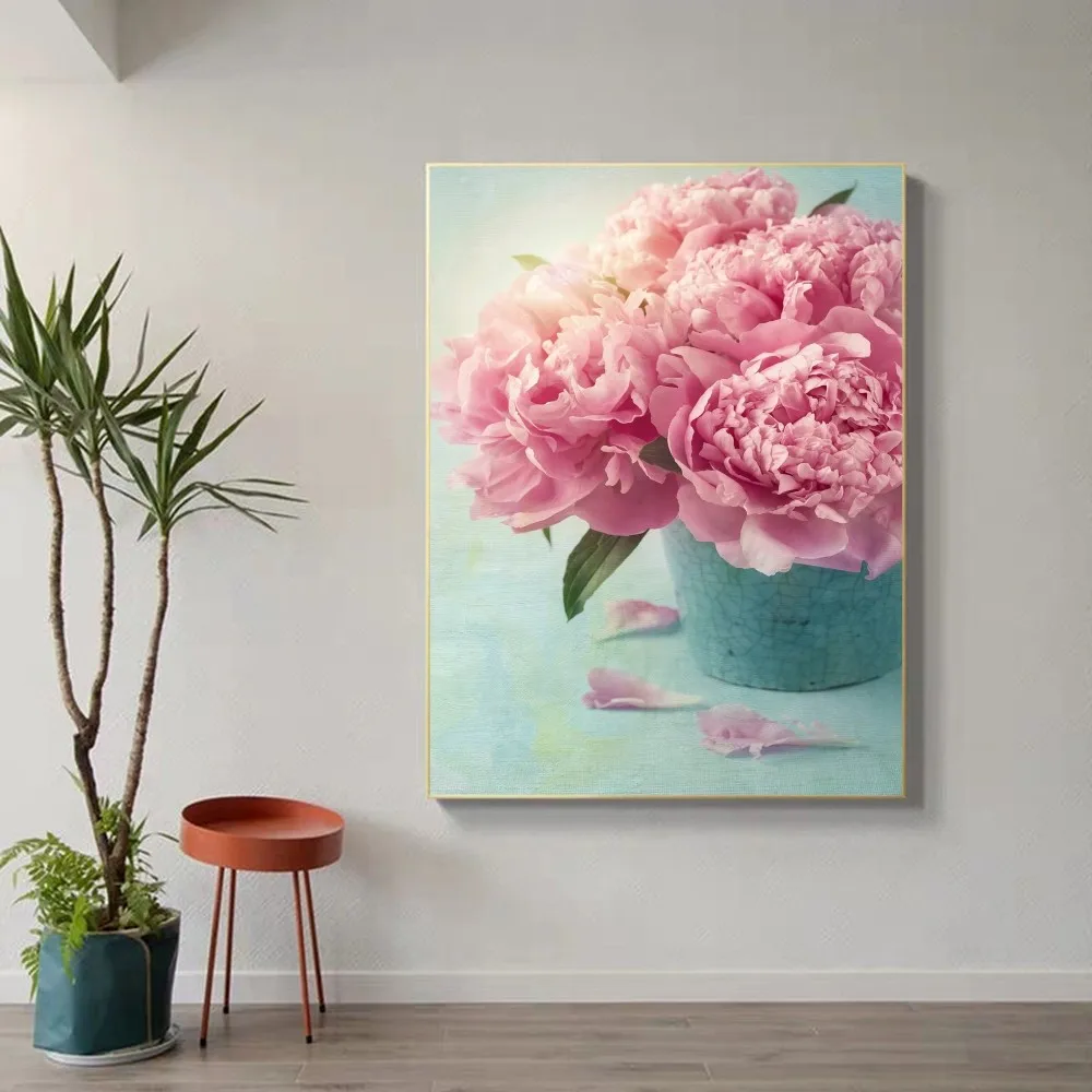 Pink Art peonie Poster Whitepaper Poster Vintage Room Bar Cafe Decor stampe e Poster di buona qualità stampe bianche Poster