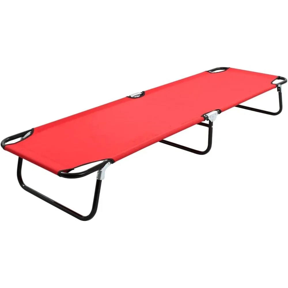 

Red Steel Folding Sun Lounger - Portable and Weather-Resistant Outdoor Camping Beach Garden Furniture - Lightweight with