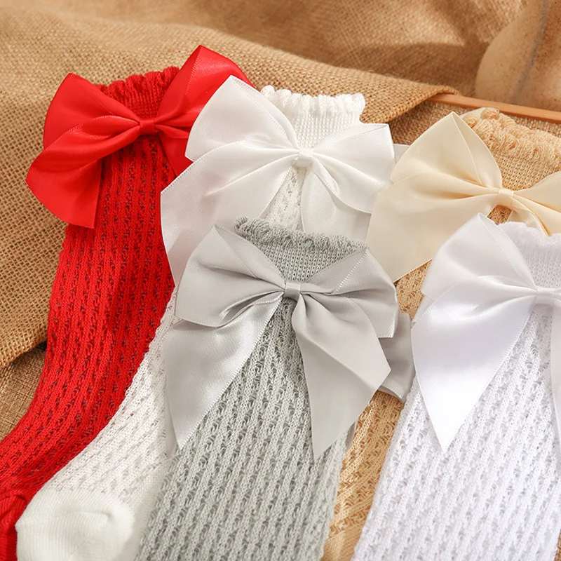 Summer Baby Socks Toddler Cute Big Bow Knee High Socks Mather Kids Children Boy Girls Newborn Floor Cotton Socks Baby Accessorie