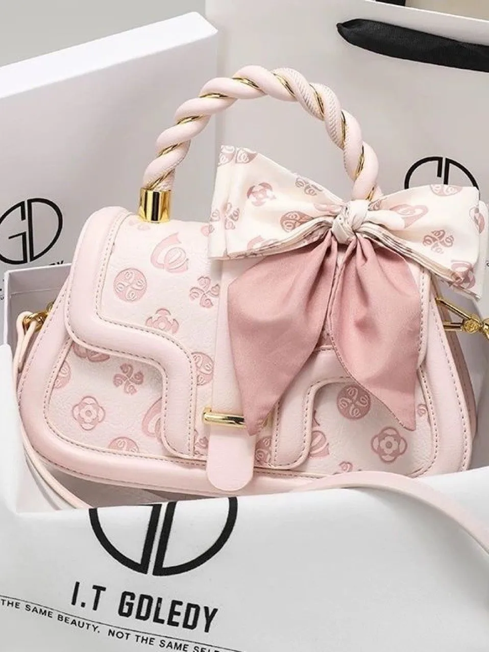 

Pink Floral Emed Handbag 2023 New Faion oulder Crossbody Saddle Bag Women's Bag Ele Princ Sle Daily Use