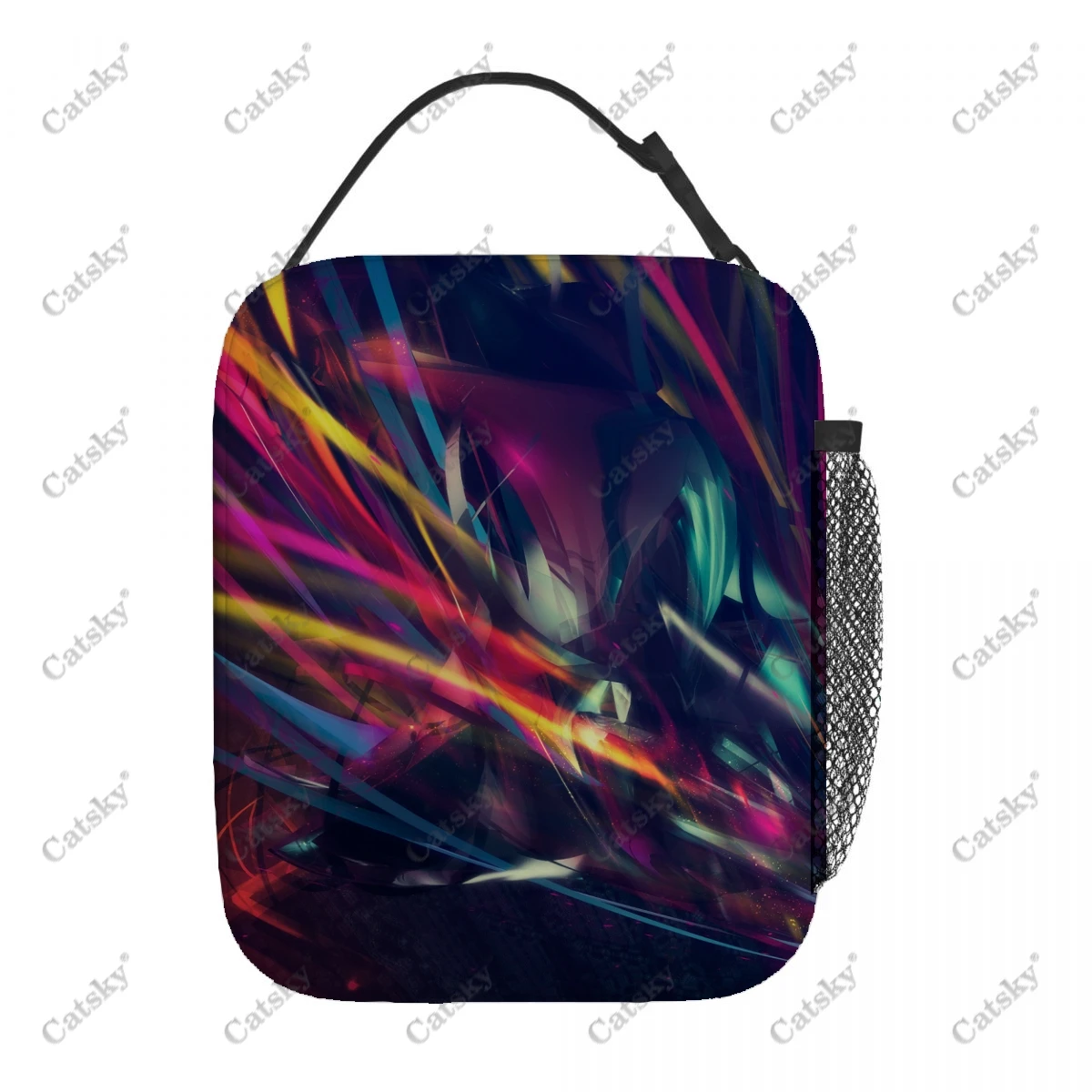 Colorful stripes abstract graphics Portable aluminum foil thickened insulated meal printed waterproof insulated lunch tote bags