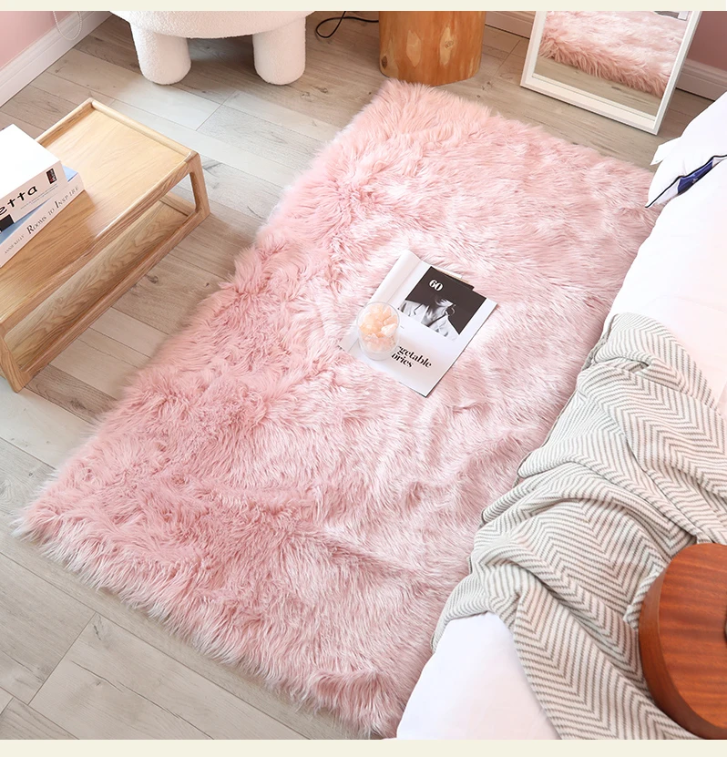 Faux Fur  Carpet Pink Children's Area Rug for Girls Bedroom Bedside Living Room Fluffy Furry Shaggy Floor Foot Mats Home Decor