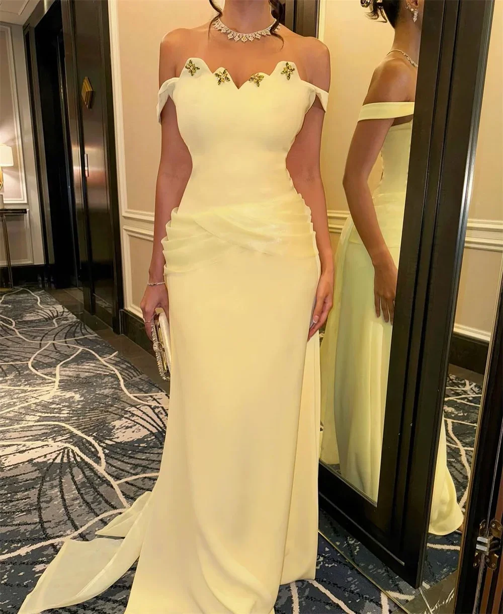 

Luxury Mermaid Evening Dresses Strapless Prom Gowns Fashion Backless Beach Party Customized Vestidos De Noche فساتين سهرة Gala