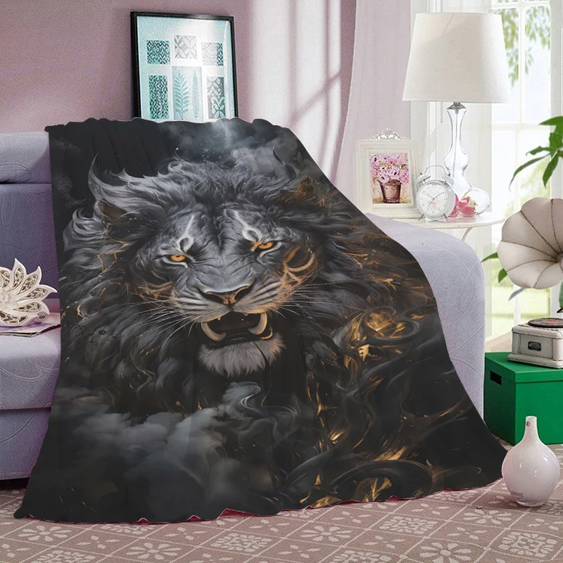 

Digital Print Lion Blanket Sofa Winter Microfiber Bedding Warm Bed Fleece Camping Custom Decorative Nap Fluffy Soft Blankets