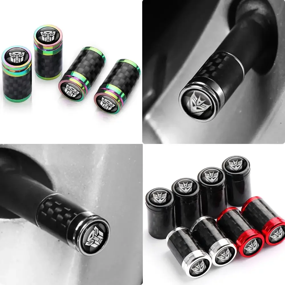 4 adet Araba Karbon Fiber Lastik Supap Kök Kapakları Transformers Autobotlar Decepticonlar Amblem Oto LOGO Şekillendirici Dış Aksesuarlar
