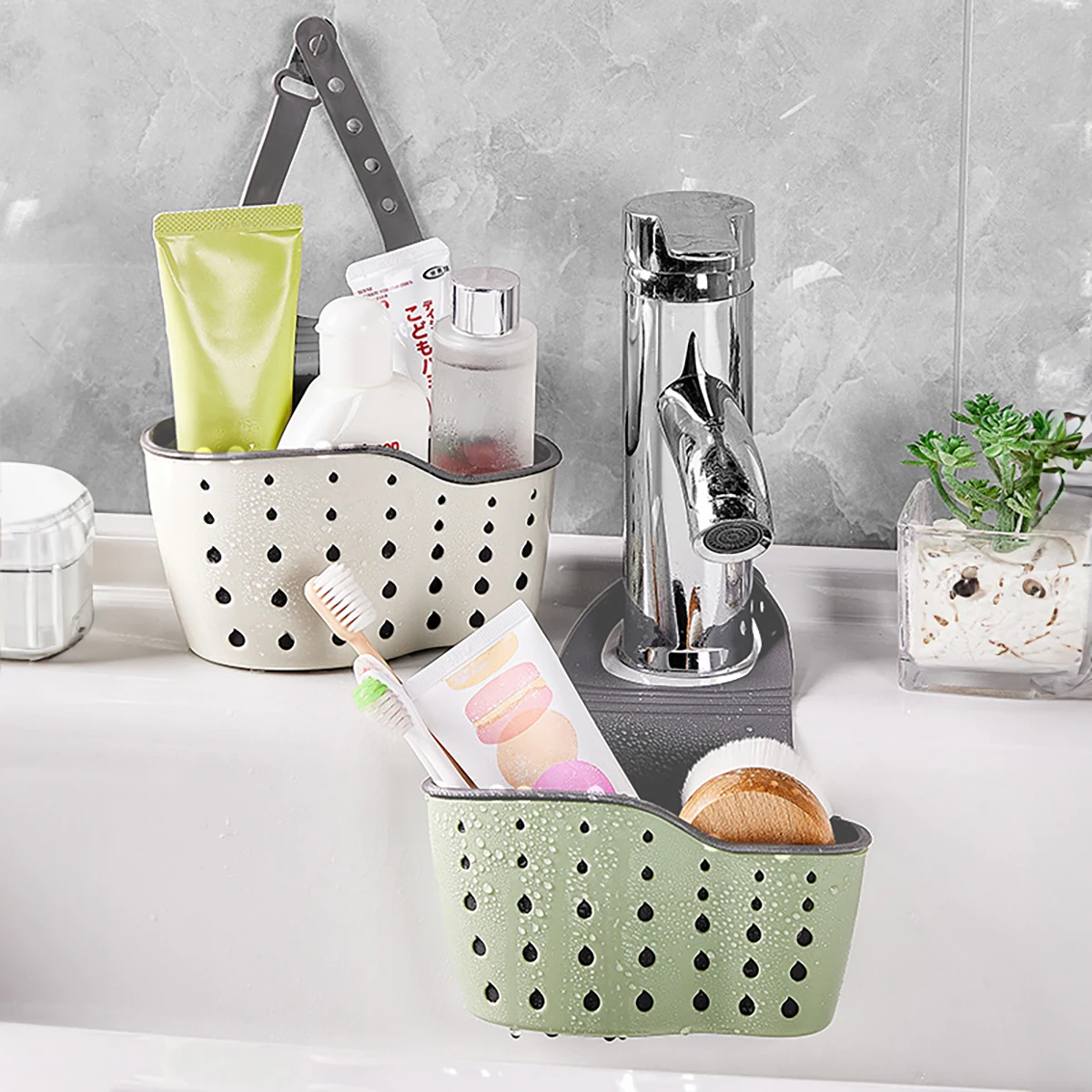

Double layer hanging drainage basket kitchen sink hanging bag adjustable hanging drainage basket bag sink storage
