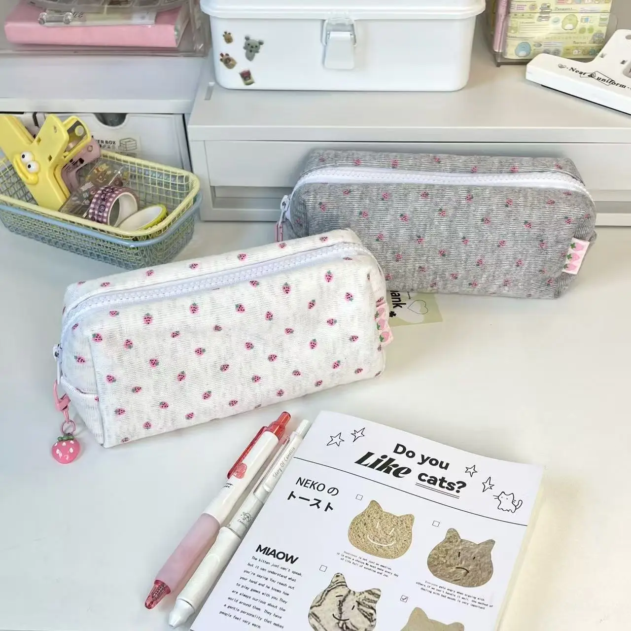 

New Strawberry Ins Simple Pencil Bag with High Appearance, Cute and Large Capacity Student Stationery Storage Bag Fresh Bag Gift
