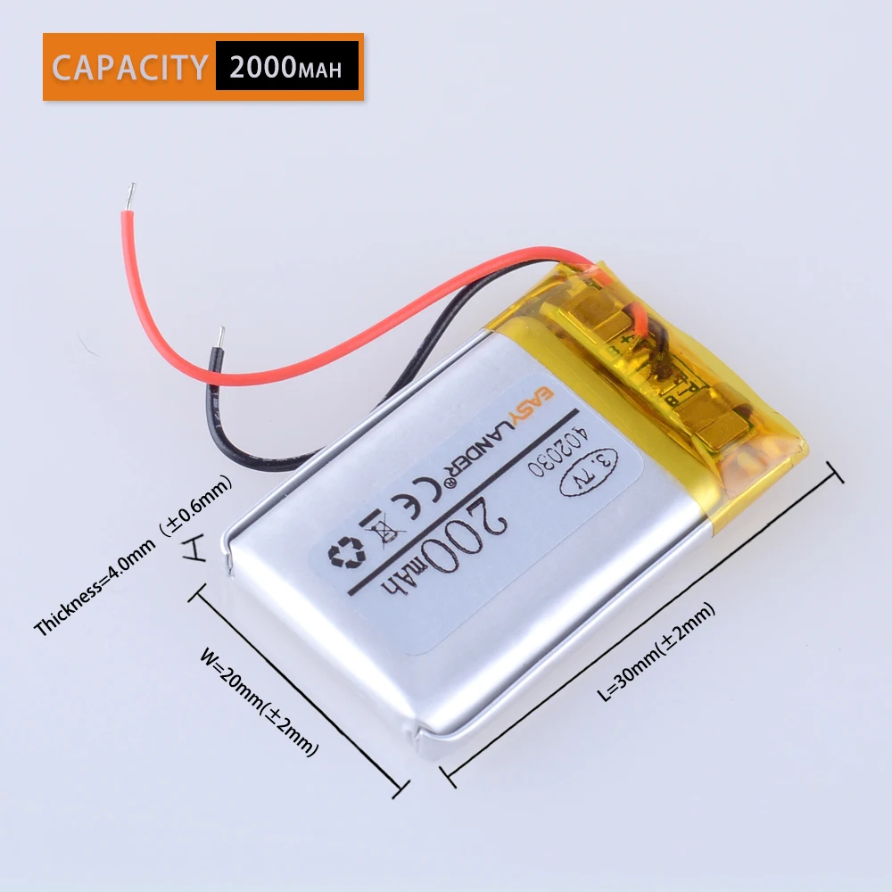 402030 3.7V 200mAh li-Polymer Li-ion Battery For headphone smart watch mp3 mp4 GPS PSP bluetooth speaker recorder pen  042030