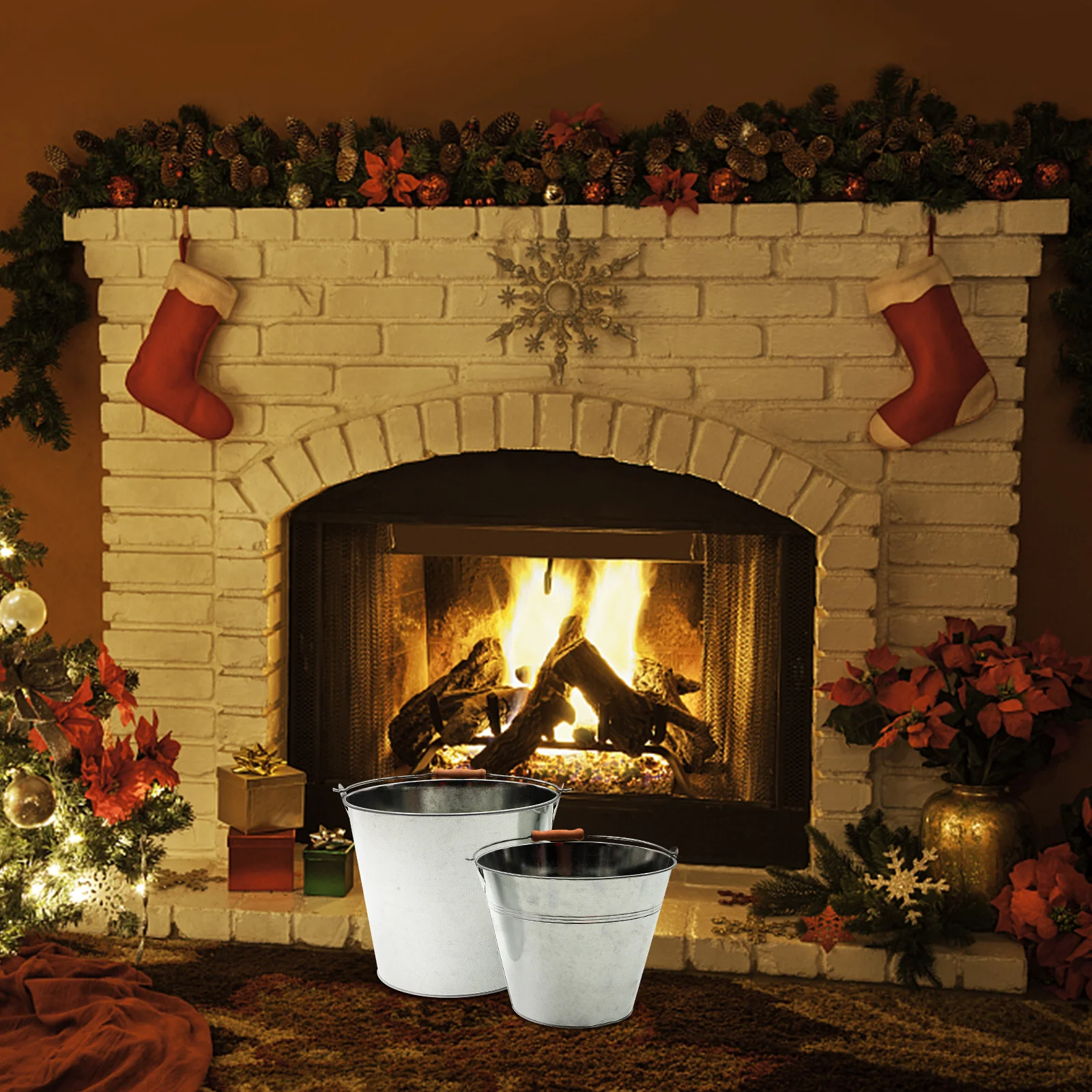 

2pcs Bbq Charcoal Holder Metal Ash Bucket For Fire Pit Fireplace Wood Burner Outdoor Coal Bucket Iron Ash Container Grill Tool