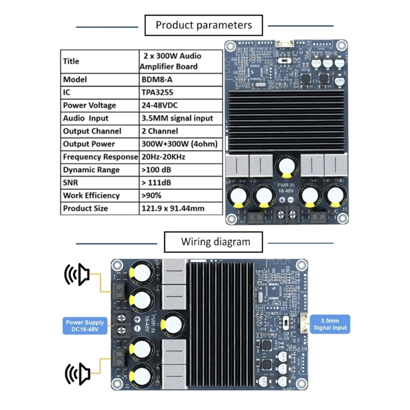 TPA3255 Double Channel Digital Amplifier Board 300Wx2 Output Multiple Input Interfaces Supported Power Amplifier Board