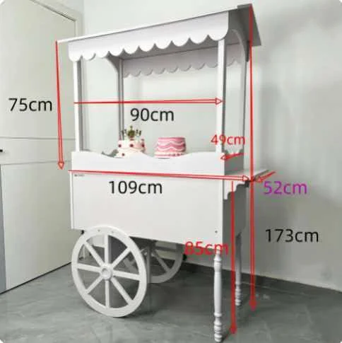White Wheeled Wooden Cart, Candy Cart / Dessert Cart / Flower Cart For Wedding & Party Decoration