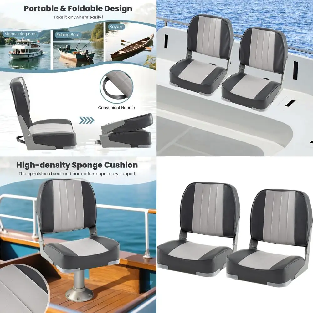 

2-Pack Adjustable Folding Boat Seats with Stainless Steel Screws, Low/High Back Options for Fishing and Yachts in Light & Dark G