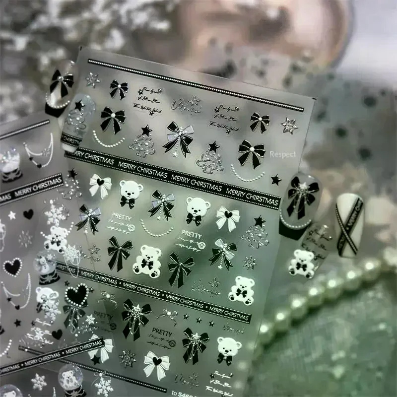 جميلة ندفة الثلج القوس كريستال الكرة مسمار الفن ملصق النقش ذاتية اللصق مسمار ملصق السنة الجديدة عيد الميلاد مانيكير الشارات هدية #4