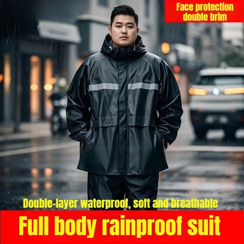 Big Size Raincoat Rain Pants Plus Fat Size Set 9XL Split 160kg Reflective Rainproof Motorcycle Rider Raincoat Double Layer
