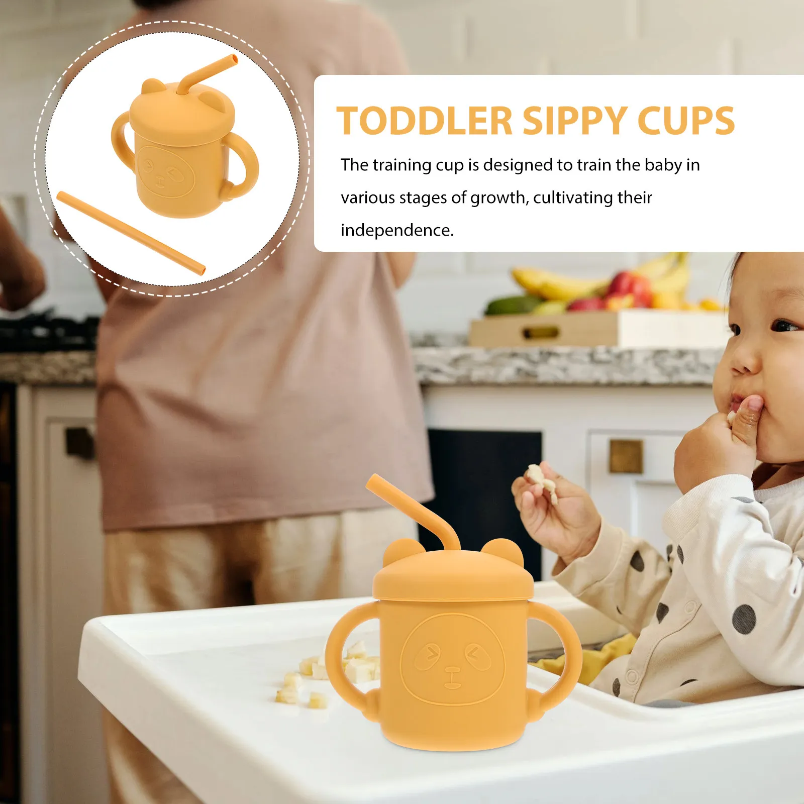 

Kids Bear Shaped Baby Straw Cup Soft Silicone Training Water Bottle Toddler Drinking Cup with Flexible Straw for