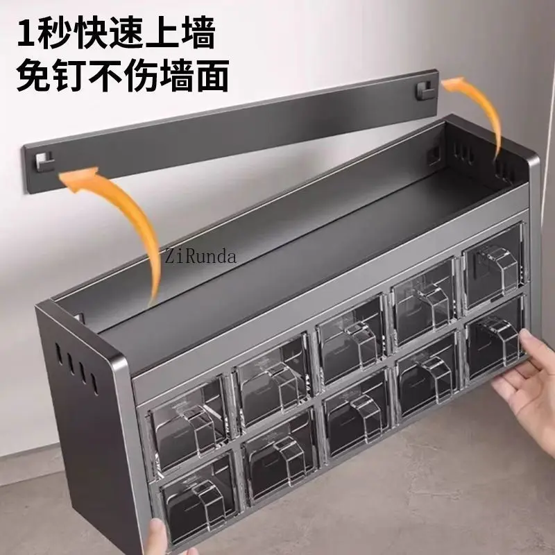 رف تخزين توابل المطبخ غير اللكم متعدد الوظائف مثبت على الحائط لزجاجات توابل الحائط