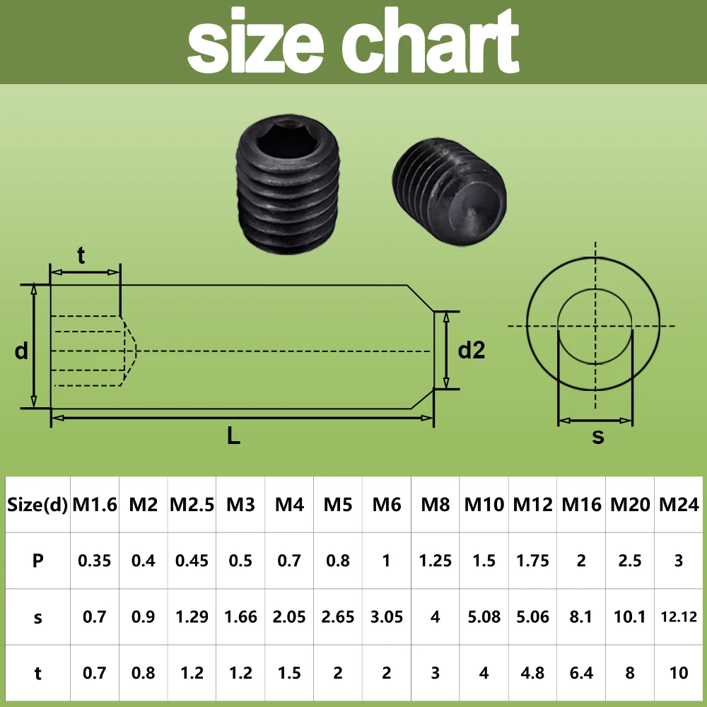 100/150pcs Grade 12.9 Carbon Steel Hexagon Hex Socket Headless Cup Point Concave End Set Grub Screw Bolt M2M2.5 M3 M3.5 M4 M5 M6