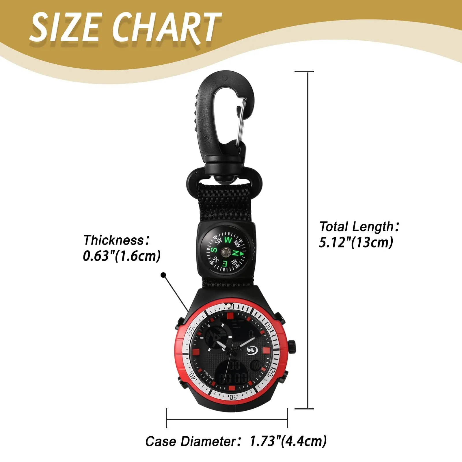 Outdoor Digital Fob Watch Carabiner Clip-on Pocket Watch for Climbing Hiking Sports Backpack Quartz Luminous Clock