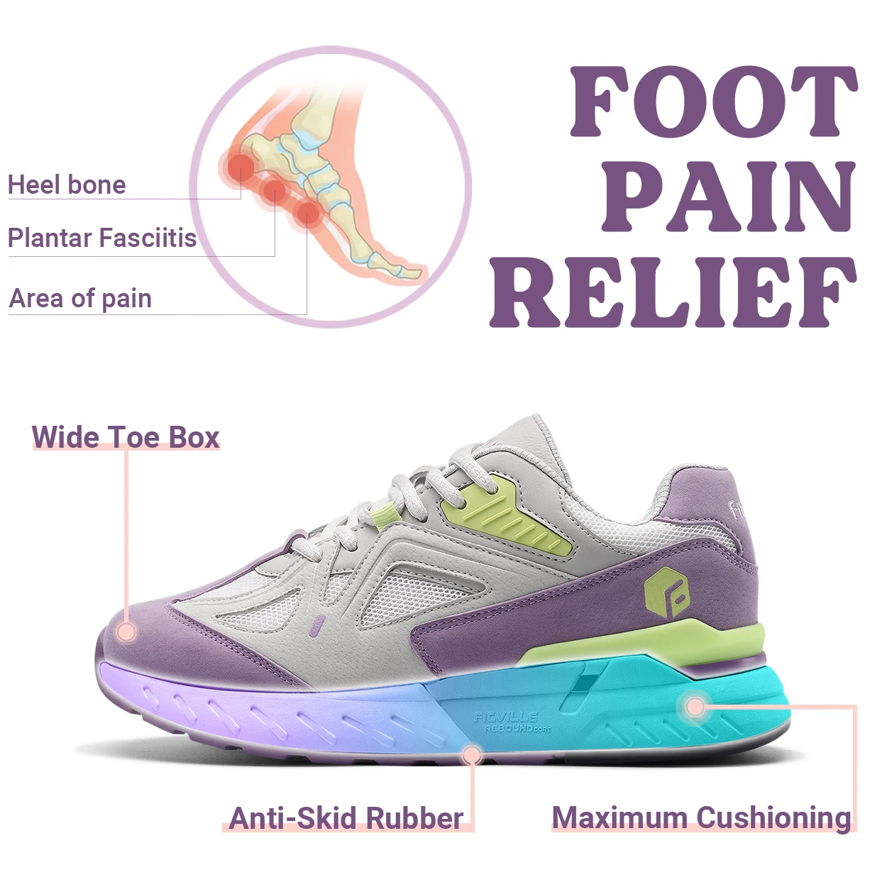 FitVille Women's Sports Shoes Wide Walking Jogging Shoes for Women Breathable Casual Sneakers Plantar Fasciitis Heel Pain Relief image 4