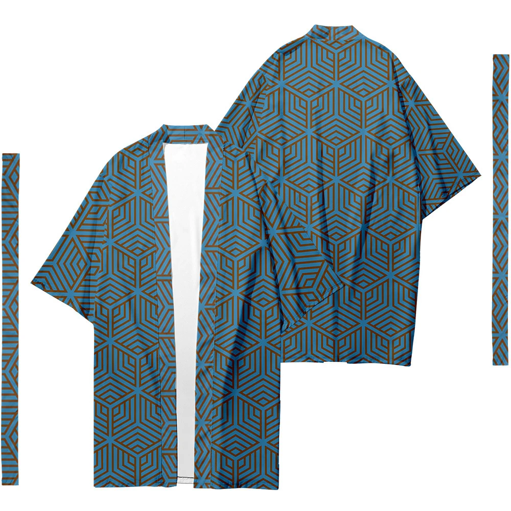 

Men's Japanese Traditional Ethnic Long Kimono Cardigan Women's Kimono Textured Pattern Kimono Shirt Yukata Jacket 5