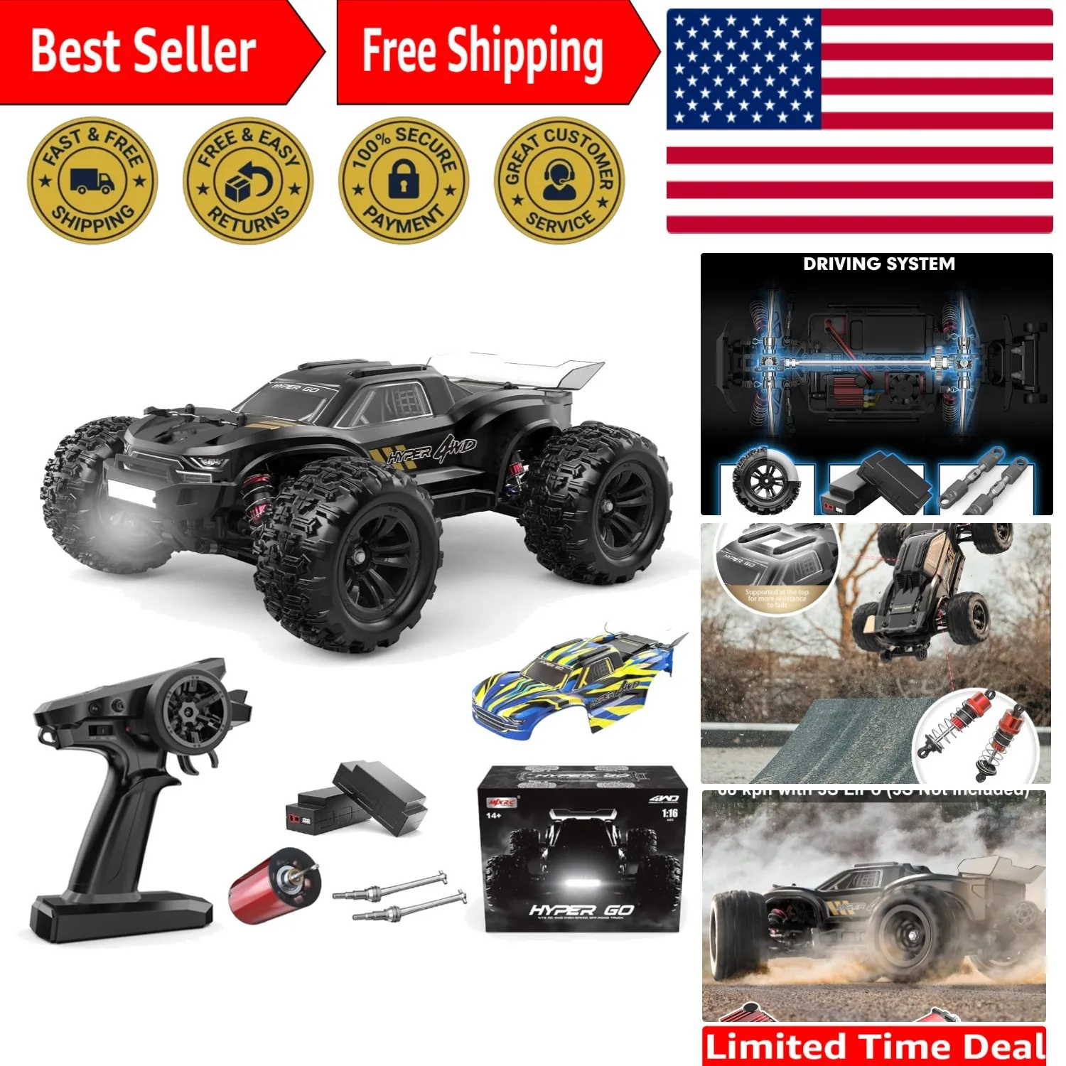 

H16BM 1/16 RTR Бесщеточные быстрые радиоуправляемые машинки для взрослых, макс. скорость 42 миль/ч, электрические внедорожные